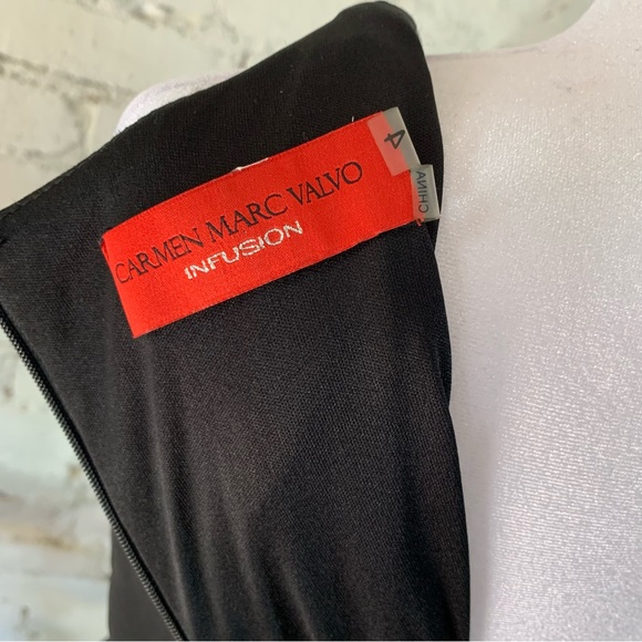 Carmen Marc Valvo Infusion Black White Ruffle Dress Cocktail Evening 4 - Picture 3 of 9